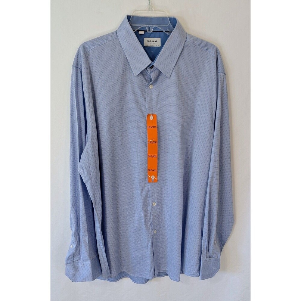 Duchamp London Men’s 18.5 XXL Blue Textured Cotton Stretch Shirt Tailored Fit